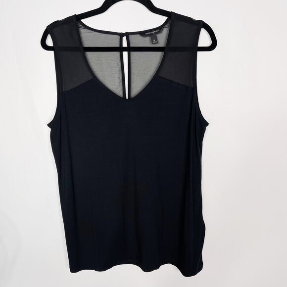 Banana Republic Womens Medium M Black Sheer Yoke Pieced Tank Top VNeck Keyhole - Picture 1 of 8